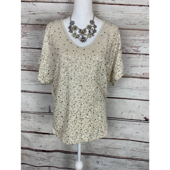 Women’s Short Sleeve Sequin Front Top M - Picture 1 of 9